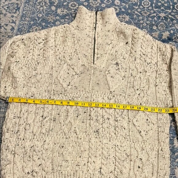 Aran Crafts Cozy Cream Cable Knit Wool Quarter Zip Sweater - Picture 10 of 11